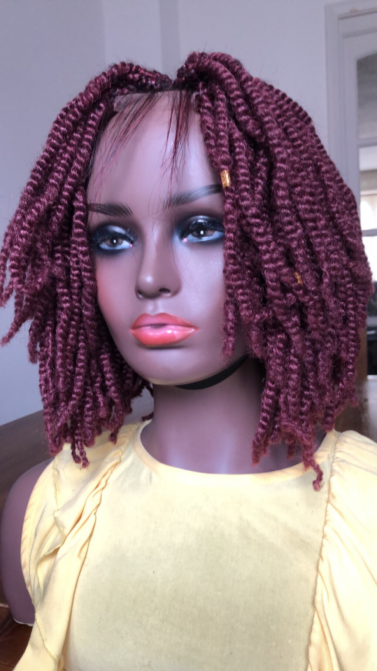 Ready To Ship Burgundy Kinky Twists Braided Lace Braid Wig