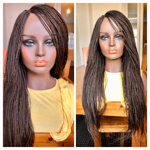 PREORDERMicro Braids Brown Box Braids Braided Wig Braids Wig Hand made Lace Side Part Wig Braided wig image 1