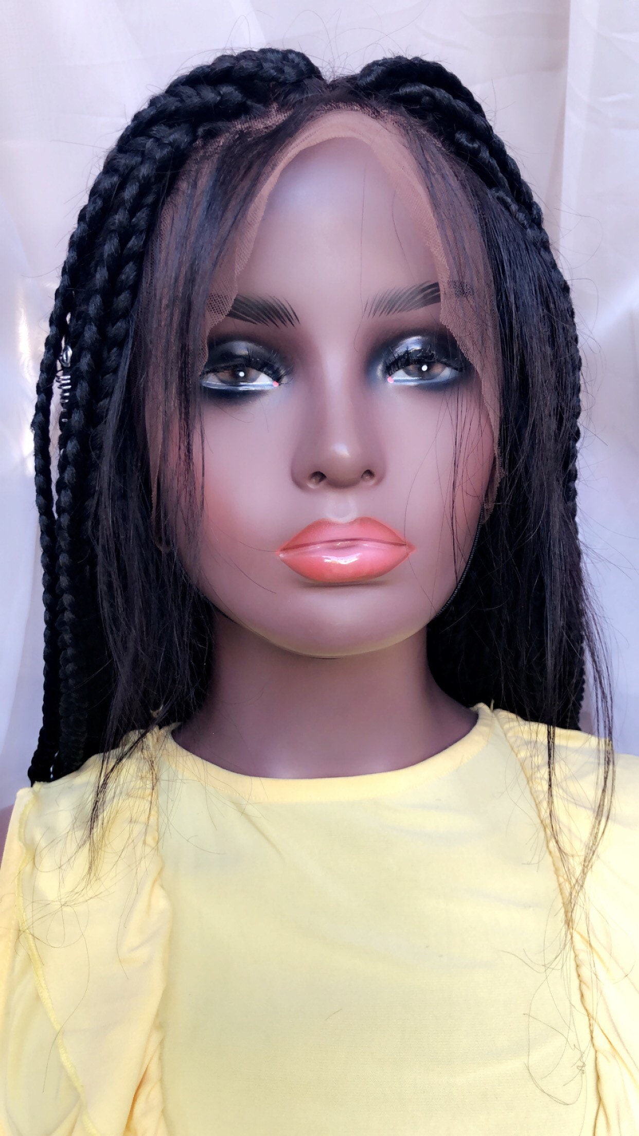 READY TO SHIP*Full Human Hair Lace Braided Wig Medium Box Braids Wig 20