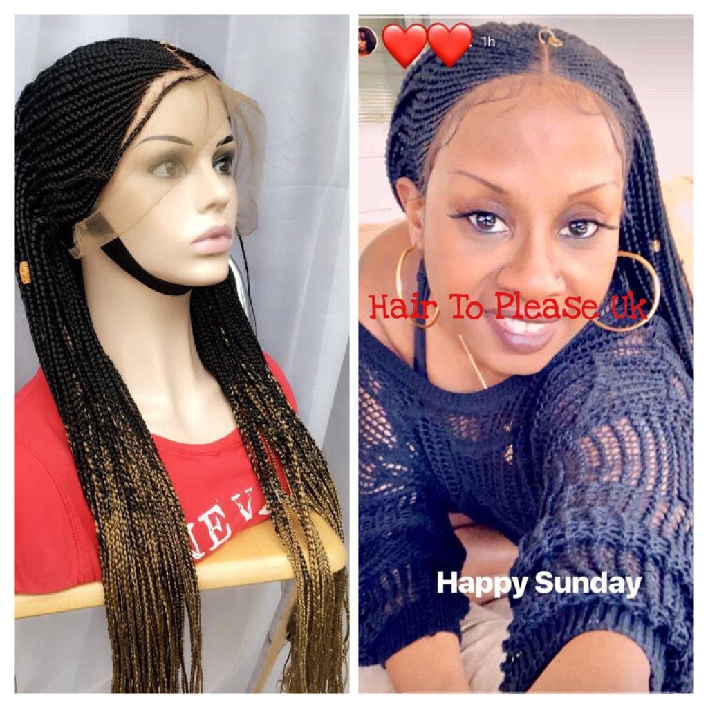Black Multi Ombre Braided Wig Lace Frontal Cornrow Braid Wig Human
