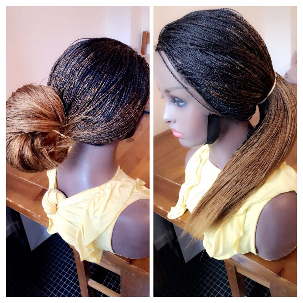 Black Blonde Ombre Micro Needle Frontal Twists Wig Human Hair 18