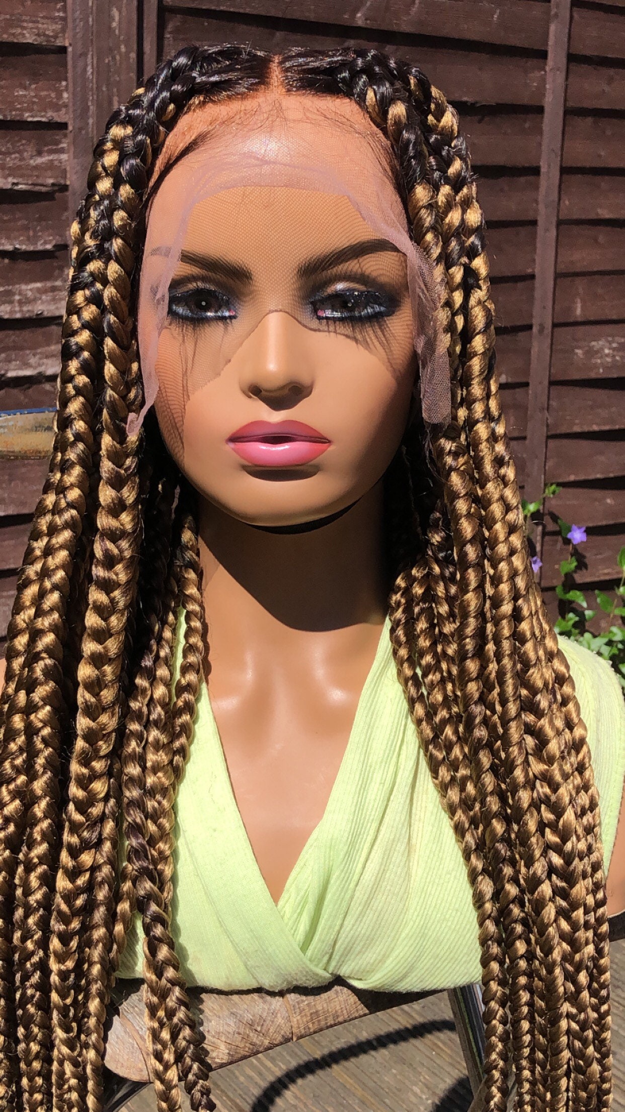 Ready To Ship Knotless Braided Wig Jumbo Braids Blonde Wig Full Lace Wig ready to ship knotless braided wig