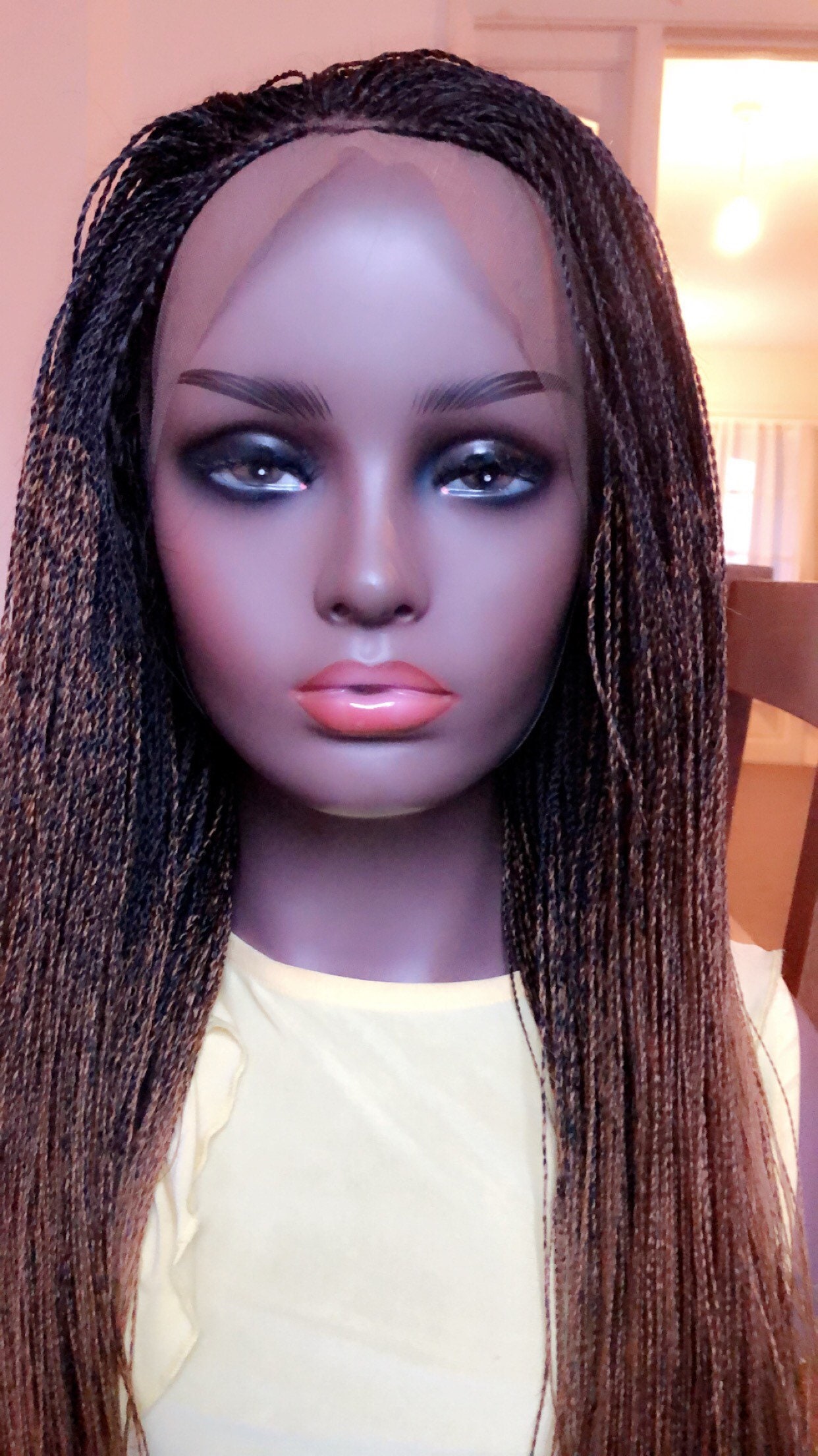 Black Blonde Ombre Micro Needle Frontal Twists Wig Human Hair 18