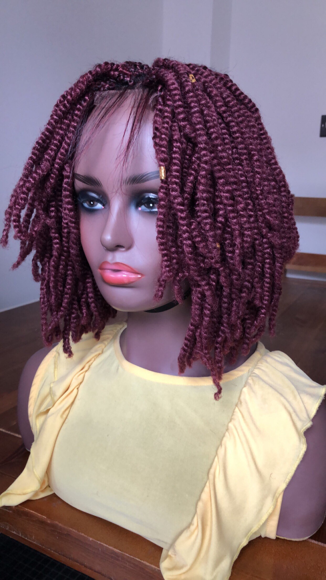 Ready To Ship Burgundy Kinky Twists Braided Lace Braid Wig
