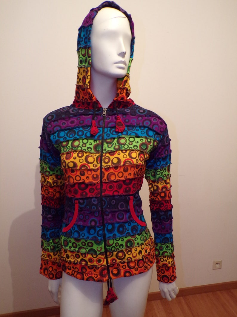 adjustable multicolor embroidered hooded jacket
