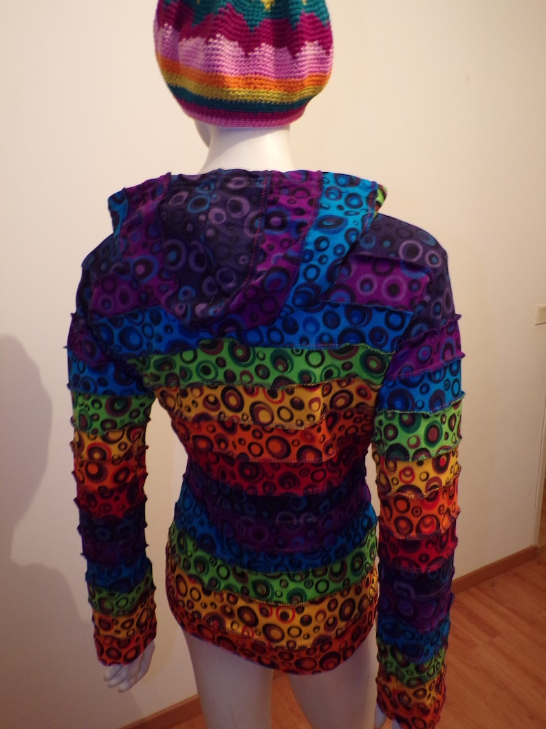 adjustable multicolor embroidered hooded jacket