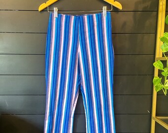 Cynthia Rowley Vintage Blue and Purple Stripe Pants, Size 4, Y2K Pants, Vivid Stripe Pants, Blue, Lavender, Stripe