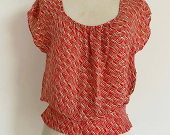 Vintage Anne Klein Silk Blouse: Geometric Print & Gold Buttons