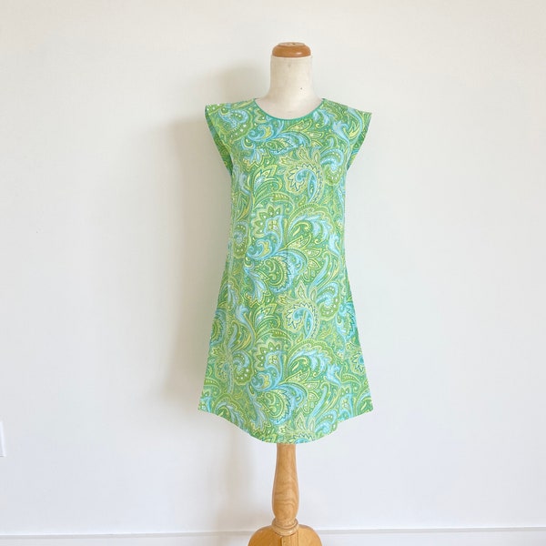 Y2K Dress, Size Small Dress, Vintage Dress, Green & Blue Dress, Paisley, Green Dress, Blue Dress, Summer Dress, Tunic Dress, Sheath Dress