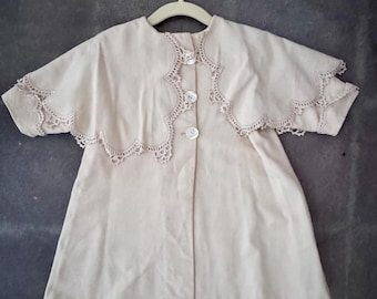 True Antique* 1930s Handmade Baby Coat with Crochet Capelet - Vintage Toddler Clothing
