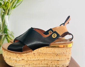 Sandalias de cuña Chloé de piel negra y corcho, súper raras, estilo Y2K.