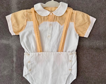 Vintage Yellow Gingham Baby Set: 1960s Shirt & Diaper Cover