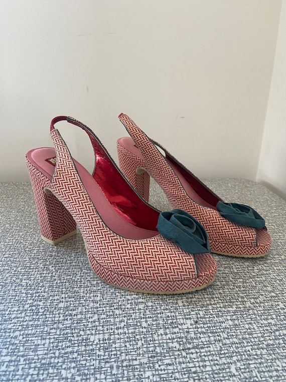 Red and White Heels, Flower Heels, Gingham Heels,… - image 1