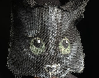 Black Cat Mask - Burlap and Eco-felt Adult Halloween Costumes for Masquerades & Photo Props - Kitty Cat Masks