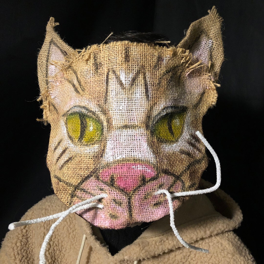 Tiger Cat Mask Papier-mâché and Burlap Adult Halloween - Etsy