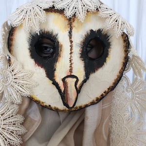 Barn Owl Masks, Adult Owl Halloween Costume, Props for Masquerade, Cosplay - Paper Mache Creepy Bird Mask