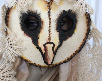 Barn Owl Masks, Adult Owl Halloween Costume, Props for Masquerade, Cosplay - Paper Mache Creepy Bird Mask