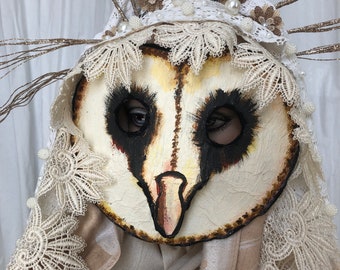 Set of 2 - Barn Owl Masks for Group Costume, Couples Costume. Halloween Barn Owl Masquerade Prop Masks