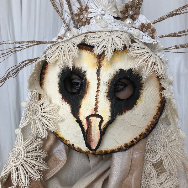 Set of 2 - Barn Owl Masks for Group Costume, Couples Costume. Halloween Barn Owl Masquerade Prop Masks