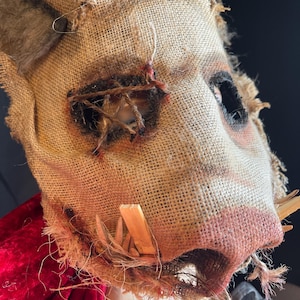 Pig Horror Mask - Adult Halloween Boar Costume - Handmade Custom Props - Burlap Hog Swine Monster Masquerade Mask