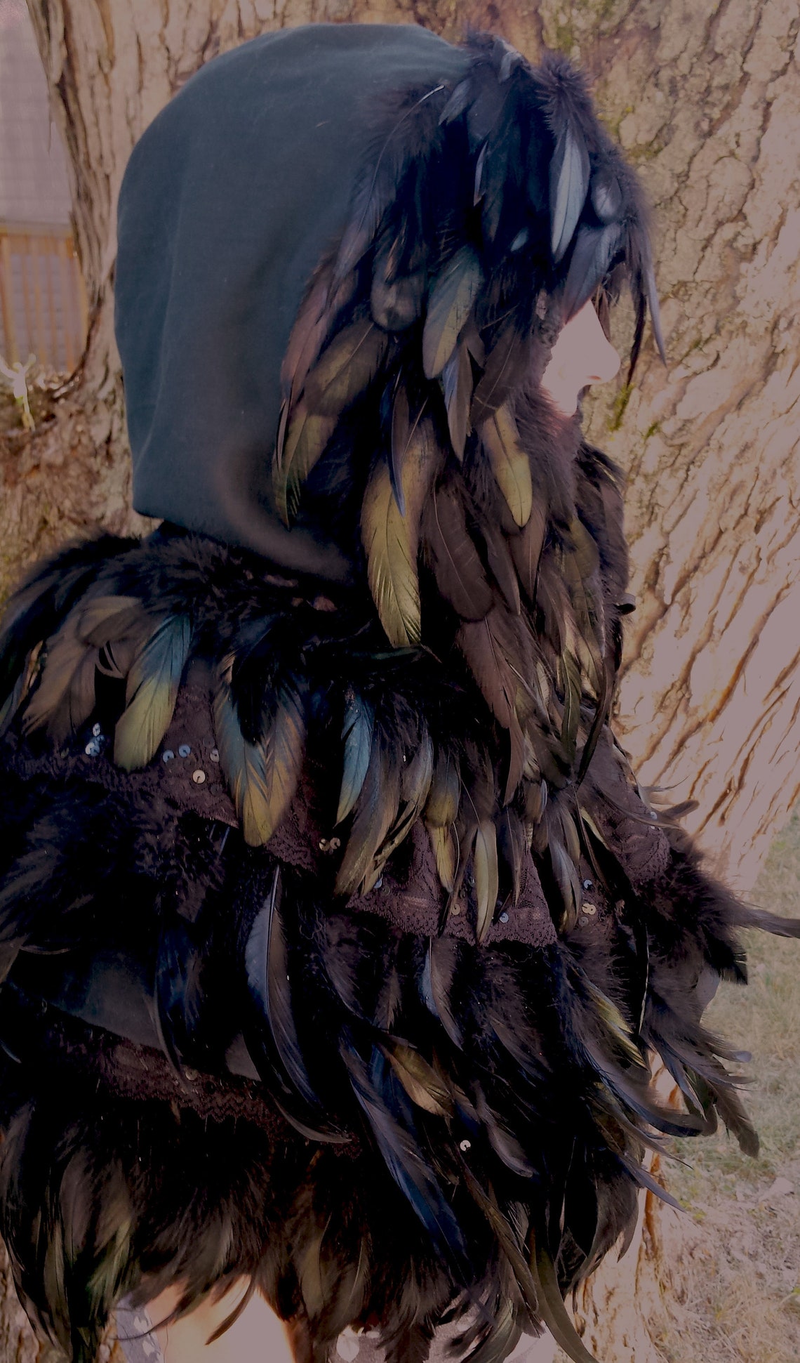 Black Hooded Feather Cape Feathered Cloak Fashion Gothic Etsy