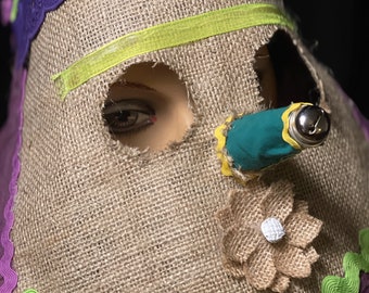 Handmade Cajun Mardi Gras Mask: Vintage Style Burlap Carnival Costume