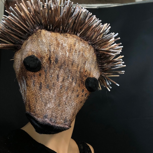 Scary Burlap Mask - Hedgehog and Porcupine Halloween Costume for Masquerade - Scarecrow Animal Mask for Adult - Handmade Custom Prop