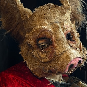 Hog Horror Pig Mask - Scary Adult Halloween Boar Costume - Handmade Custom Props - Creepy Swine Mask