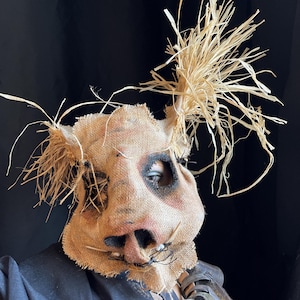 Pig Horror Mask - Adult Halloween Boar Costume - Handmade Custom Props - Burlap Hog Swine Masquerade Mask