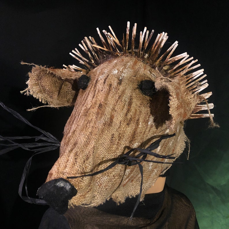 Scary Burlap Mask - Hedgehog  Halloween Horror Costume for Masquerade - Creepy Scarecrow Horror Mask for Adult - Handmade Custom Prop 