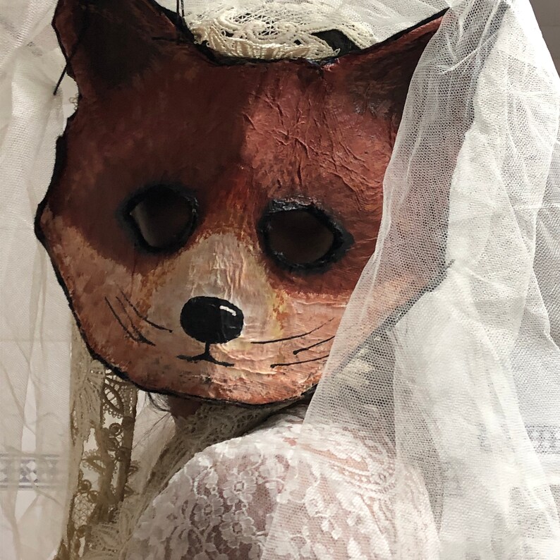 Fox Mask Handmade Paper Maché Masquerade Kitsune LARP Mask