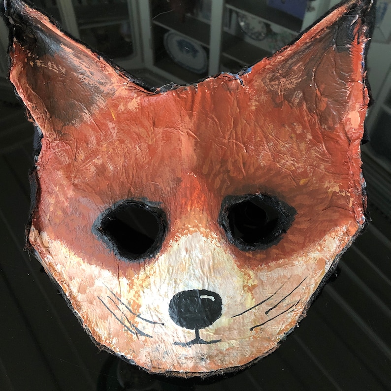Fox Mask Handmade Paper Maché Masquerade Kitsune LARP Mask Etsy