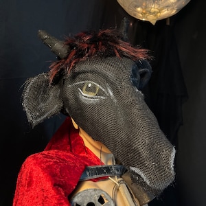 Handmade Black Goat Mask: Adult Halloween Costume, Cosplay Horror Prop