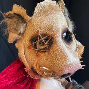 Pig Horror Mask - Adult Halloween Boar Costume - Handmade Custom Props - Burlap Swine Hog Javali Masquerade Mask