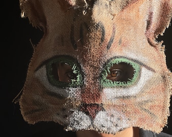 Cat Mask - Burlap and Eco-felt Adult Halloween Costumes for Masquerades & Photo Props - Kitty Cat Masks