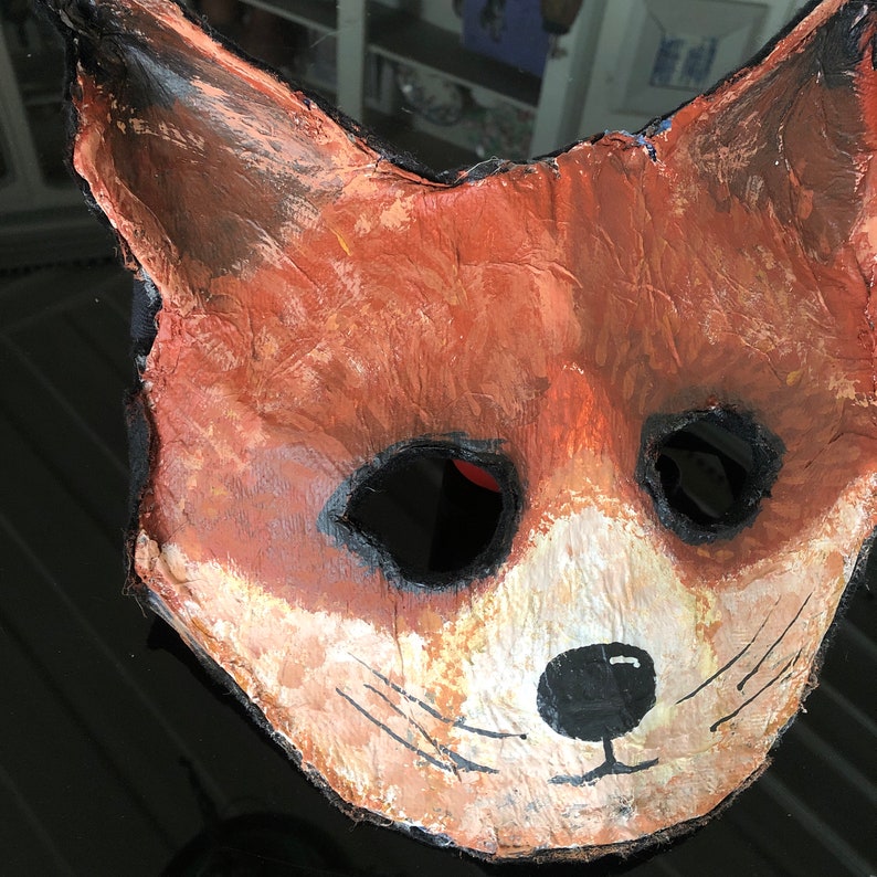 Fox Mask Handmade Paper Maché Masquerade Kitsune LARP Mask Etsy