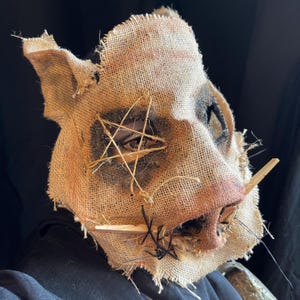 Pig Horror Mask - Adult Halloween Boar Costume - Handmade Custom Props - Cryptid Renfaire Fantasy Hog Swine Masquerade Mask