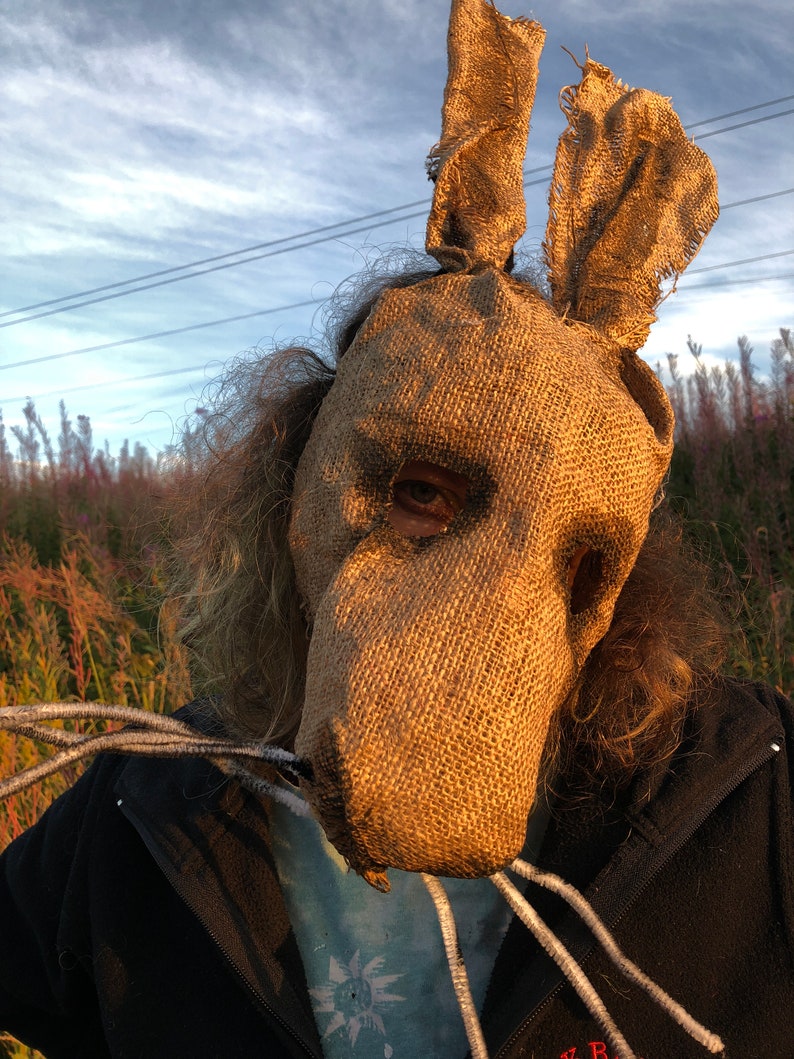 Creepy Scary Burlap Rabbit Mask Handmade Custom Halloween Etsy