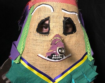 Handmade Cajun Mardi Gras Mask: Vintage Style Burlap Carnival Costume Prop