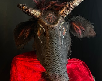 Ziegenmaske, Halloween-Kostüm für Erwachsene – Dämon, Teufel, Baphomet-Kunst, Folk-Horror, handgefertigt, individuelle Foto- und Video-Requisite