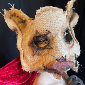 Pig Horror Mask - Adult Halloween Boar Costume - Handmade Custom Props - Burlap Swine Hog Masquerade Mask
