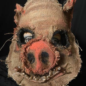 Hog Horror Pig Mask - Scary Adult Halloween Boar Costume - Handmade Custom Props - Creepy Scarecrow Javali Mask
