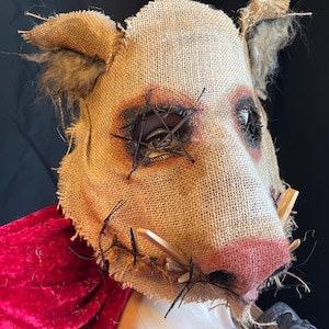 Pig Horror Mask - Adult Halloween Boar Costume - Handmade Custom Props - Fantasy Cryptid Hog Swine Masquerade Mask