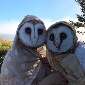 Hand made, hand painted owl masks, with black rimmed eye holes and delicate beaks. These masks are great for Halloween, costume and masquerade parties, photo and video props, and fun times.