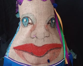 Cajun Mardi Gras Fringe Mask: Handmade Burlap Carnival Mask