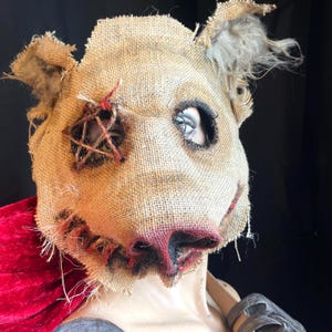 Pig Horror Mask - Adult Halloween Boar Costume - Handmade Custom Props - Scarecrow Hog Swine Monster Masquerade Mask