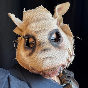 Pig Horror Mask - Adult Halloween Boar Costume - Handmade Custom Props - Burlap Hog Swine Masquerade Mask
