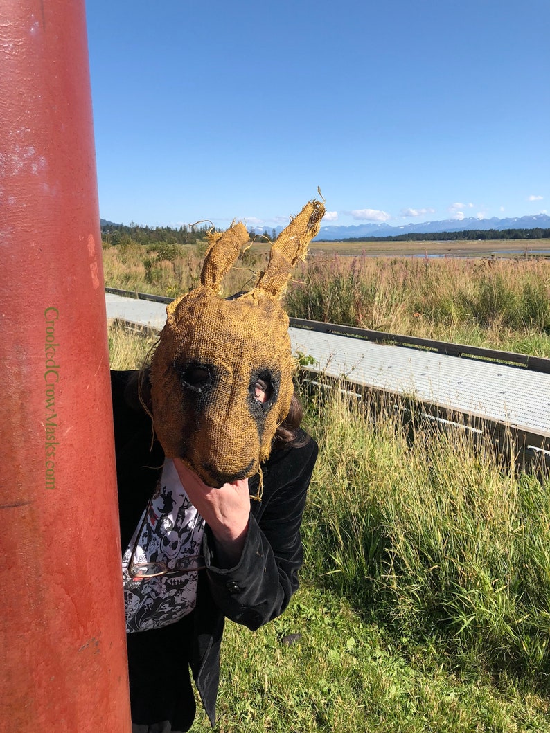 Scary burlap rabbit mask