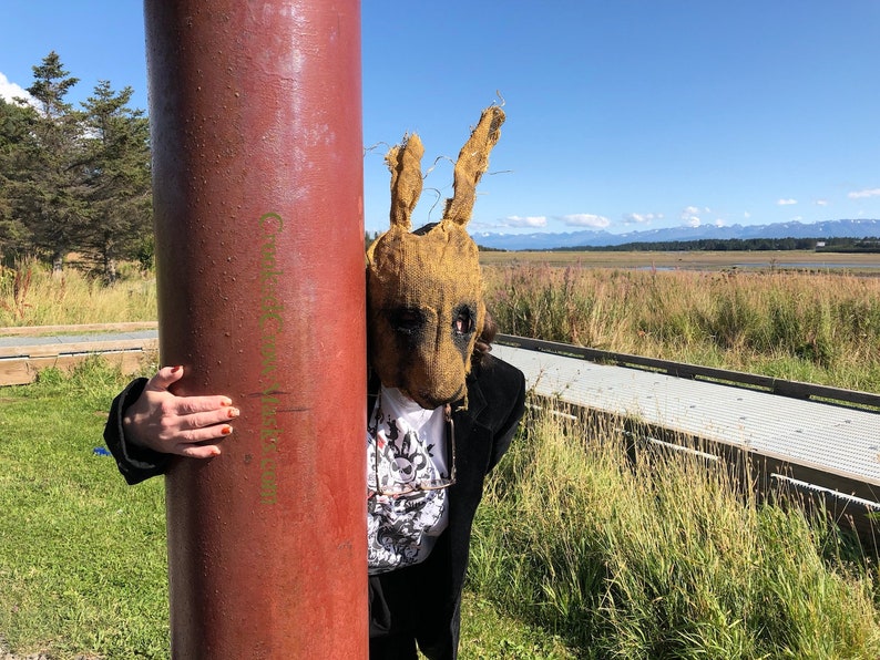 Scary burlap rabbit mask