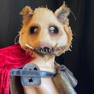 Pig Horror Mask - Adult Halloween Boar Costume - Handmade Custom Props - Burlap Hog Swine Masquerade Mask